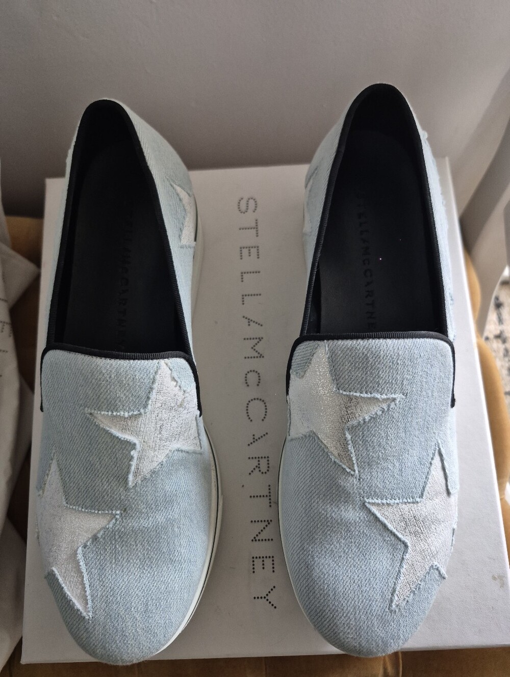Stella McCartney Binx Stars Light Denim Platform Slip On Sneakers Box Bag 39
